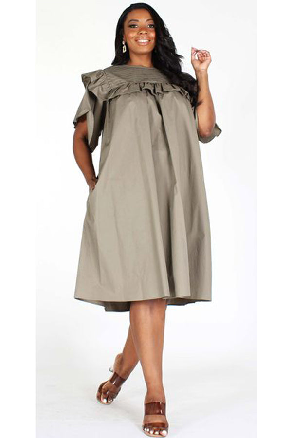 Solid Round neck Loose fit Tunic dress