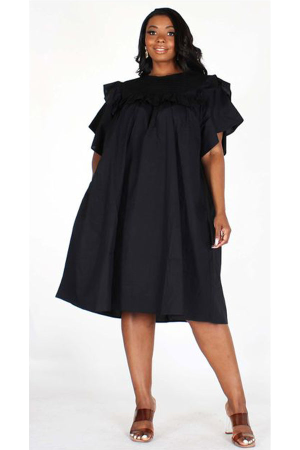 Solid Round neck Loose fit Tunic dress