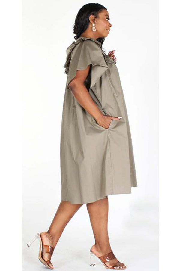 Solid Round neck Loose fit Tunic dress