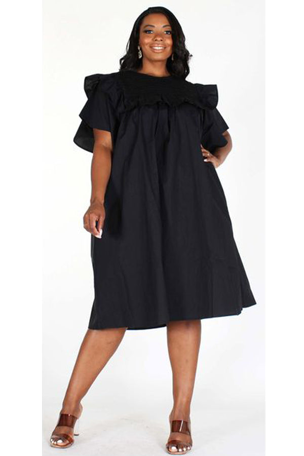 Solid Round neck Loose fit Tunic dress
