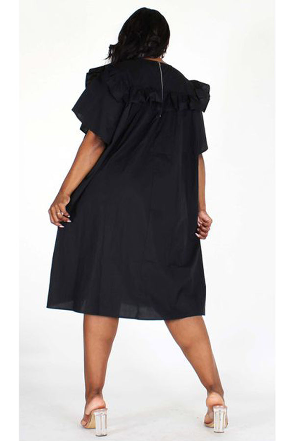 Solid Round neck Loose fit Tunic dress