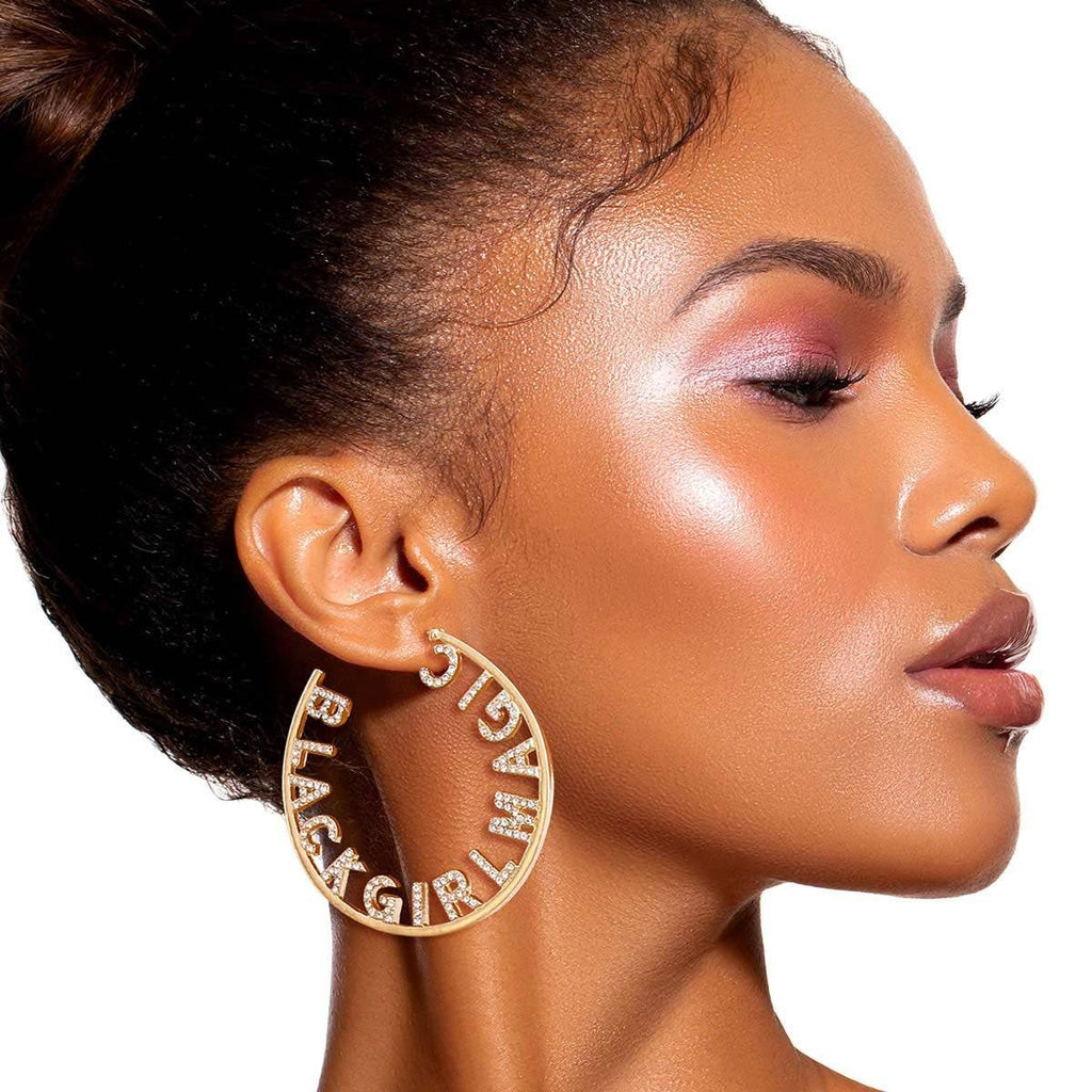 Gold BLACK GIRL MAGIC Hoops|2 inches