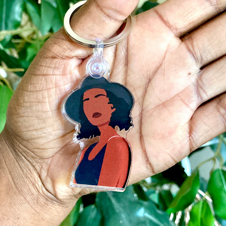 Bohemian African American Woman Acrylic Keychain