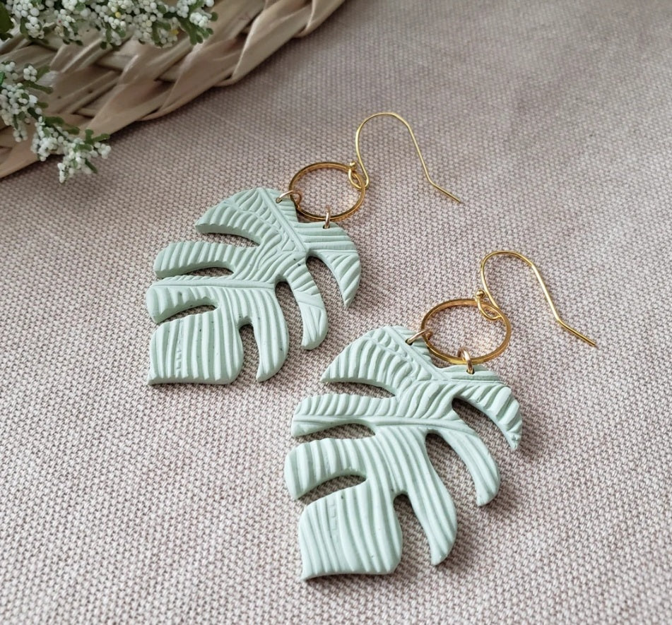 The Monstera| Polymer Leaf Dangle Earring