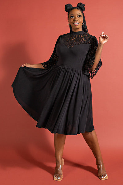 Balloon Sleeve Dress with Contrast
